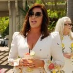 Emily's white floral print v-neck dress on The Real Housewives of Orange County