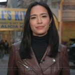 Emilie’s brown leather moto jacket on Today