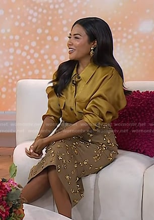 Emma Grede’s yellow blouse and embellished pencil skirt on Today