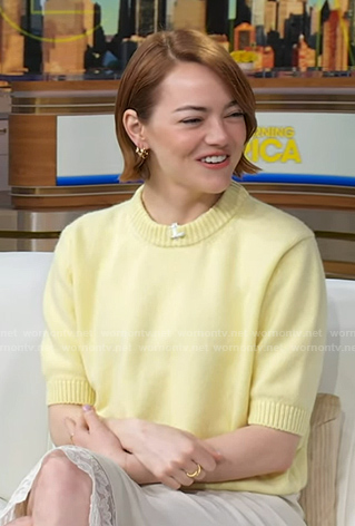 Emma Stone's yellow short sleeve sweater on Good Morning America