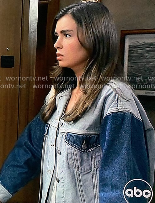 Emma's colorblock denim jacket on General Hospital