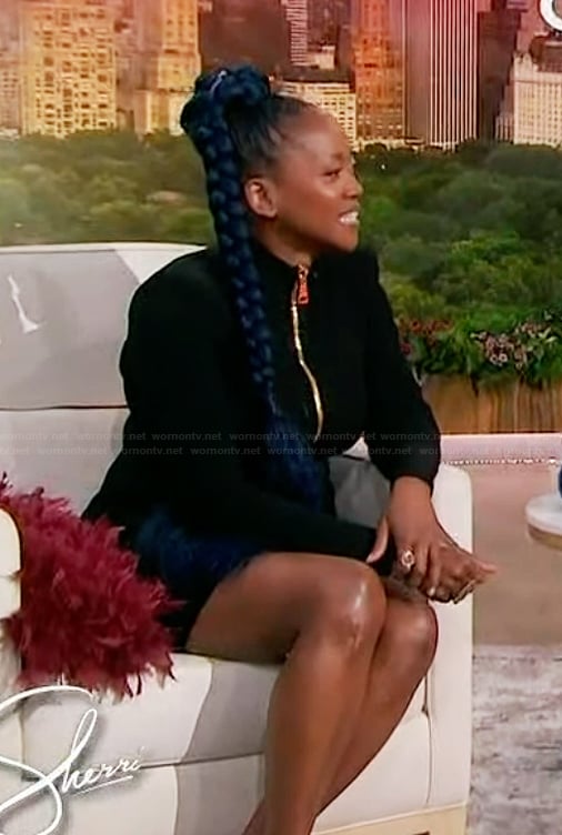 Erika Alexander’s black zip front dress on Sherri