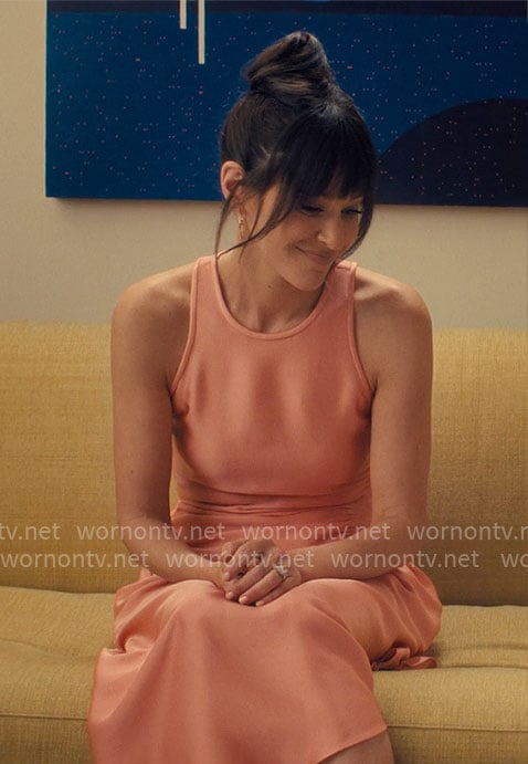 Esther's coral pink dress on Nobody Wants This