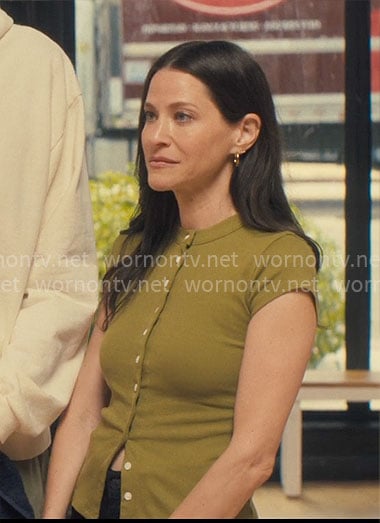 Esther's green button front top on Nobody Wants This