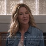 Eve’s white lace cami and denim shirt on Shifting Gears