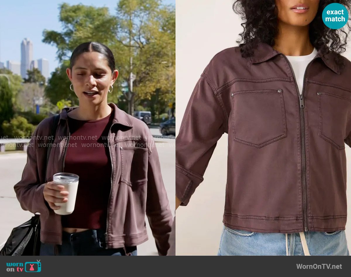 Evereve Bobbie Zip Utility Jacket in Raisin worn by Stella Kidd (Miranda Rae Mayo) on Chicago Fire