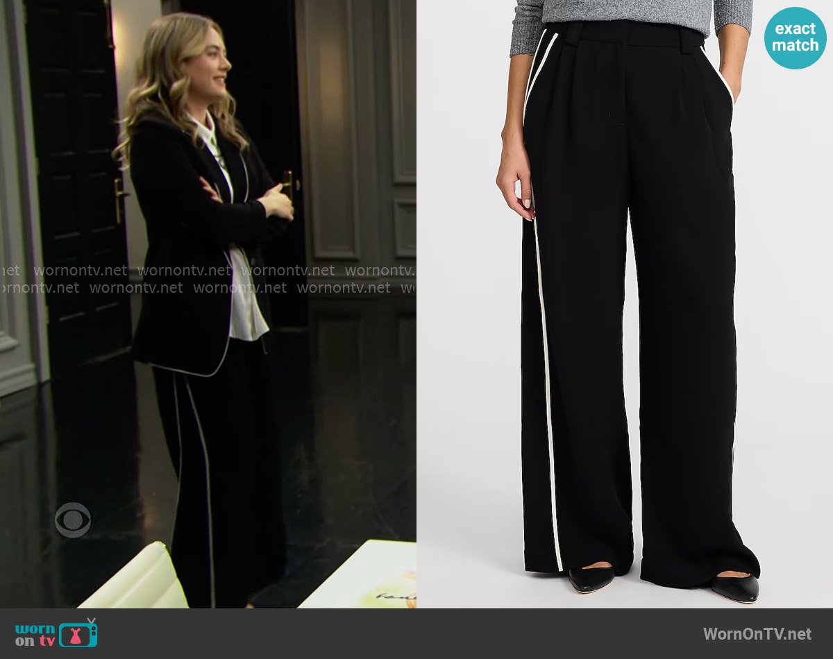 Express Signature Crepe Piped High Waisted Relaxed Trouser worn by Hope Logan (Annika Noelle) on The Bold and the Beautiful