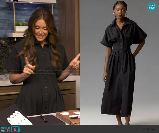 Monica’s black pleated shirtdress on Live with Kelly