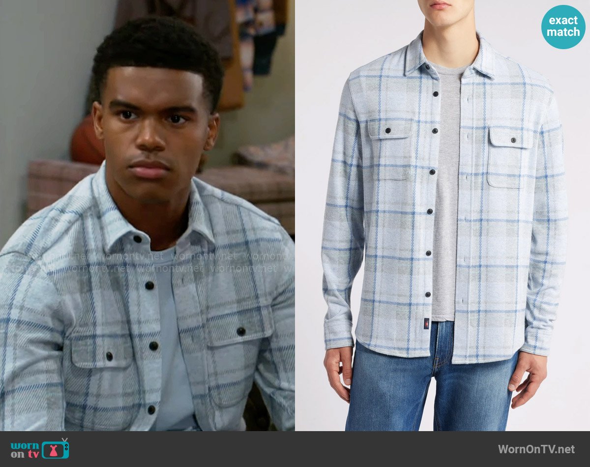 Faherty Legend Shirt in Maine Sky Plaid worn by Tyrell Richardson (Jaden Lucas Miller) on Beyond the Gates