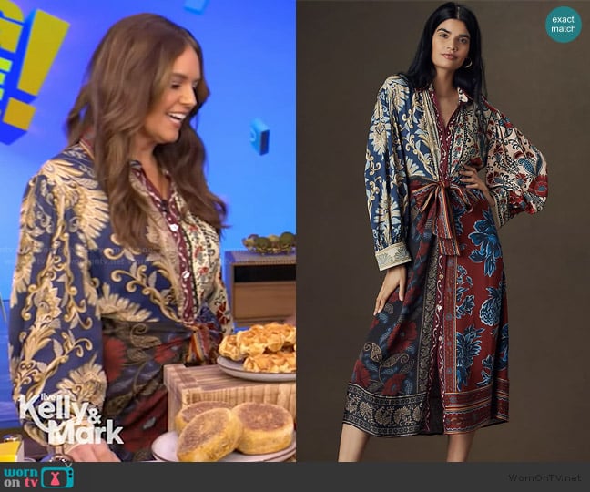 Farm Rio Winter Mix Midi Shirt Dress worn by Monica Mangin on Live with Kelly and Mark
