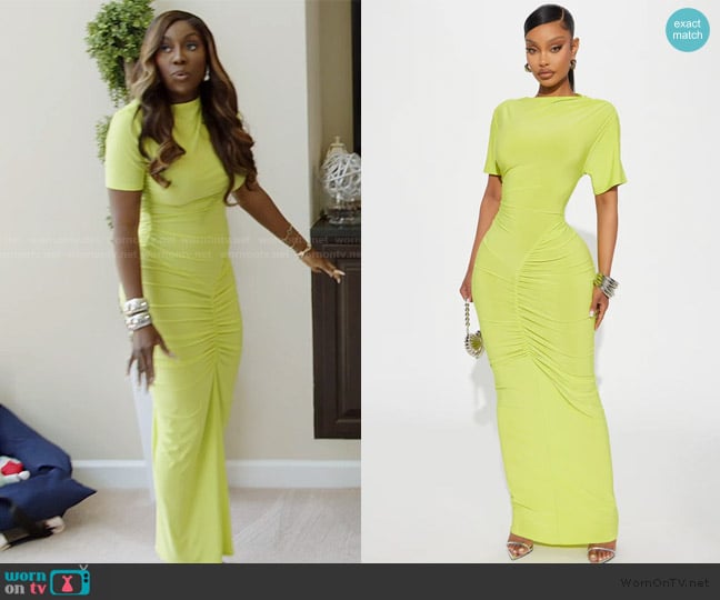 Fashion Nova Keep Calling Ruched Maxi Dress worn by Wendy Osefo on The Real Housewives of Potomac