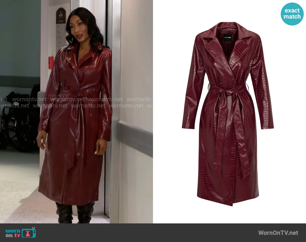 Fashion Nova Victoria Faux Leather Trench Coat worn by Dana 'Leslie' Thomas (Trisha Mann-Grant) on Beyond the Gates