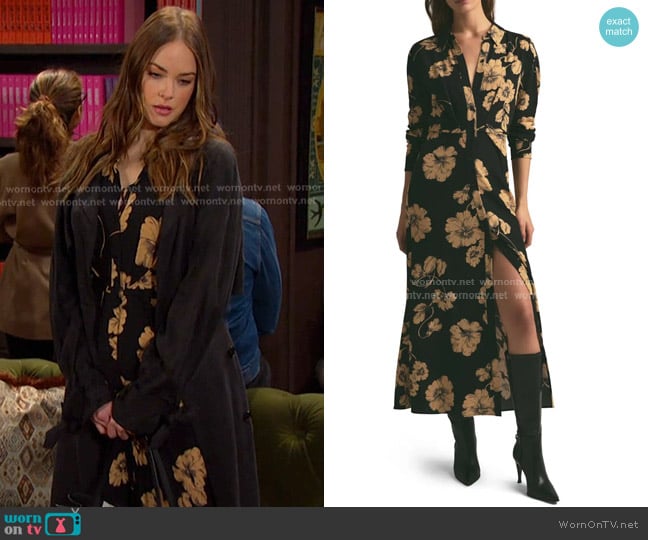 Favorite Daughter The Icon Floral Print Long Sleeve Shirtdress worn by Stephanie Johnson (Abigail Klein) on Days of our Lives
