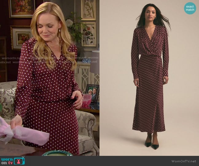 Favorite Daughter The Nita Dress in Sangria Ditsy Dot worn by Belle Brady (Martha Madison) on Days of our Lives