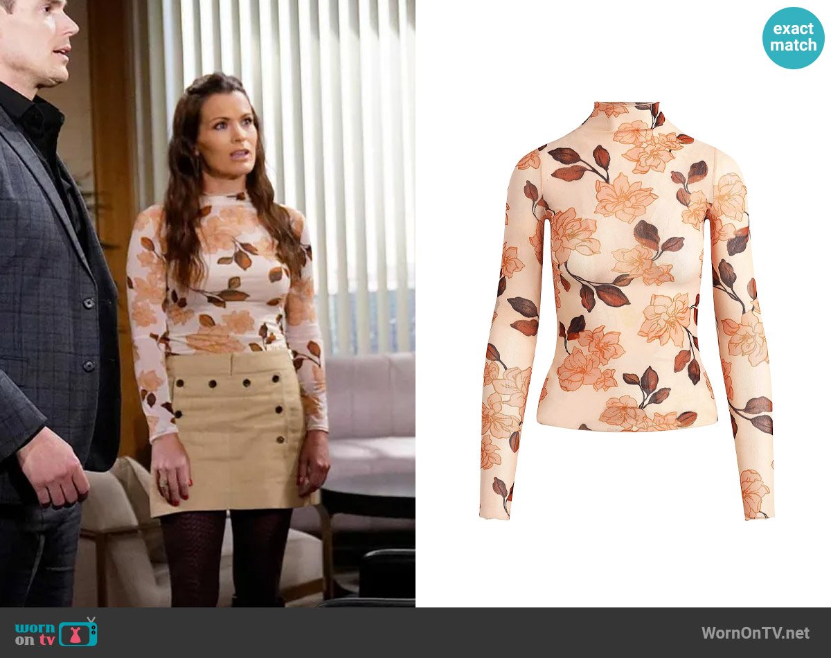 Favorite Daughter The Sheer Fantasy Mock Neck Top in Bare Roses worn by Chelsea Lawson (Melissa Claire Egan) on The Young and the Restless