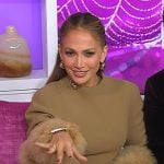 Jennifer Lopez’s brown feather trim top and skirt on Today