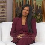 Garcelle Beauvais’s burgundy feather cuff blazer and pants on Good Morning America