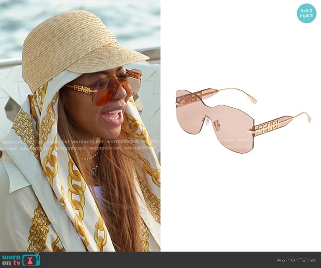 Fendi Fendigraphy Oversized Rimless Acetate Sunglasses worn by Mary Cosby on The Real Housewives of Salt Lake City