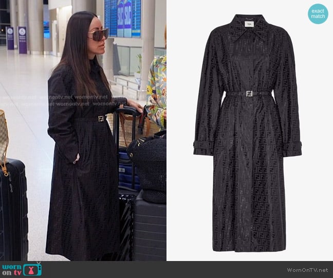 Fendi  FF Jacquard Fabric Trench Coat in Black worn by Angie Katsanevas on The Real Housewives of Salt Lake City