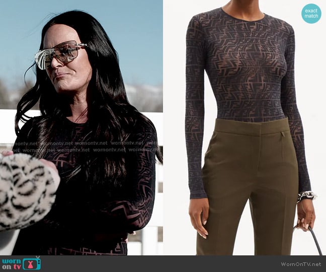 Fendi FF-Vertigo Jacquard Sheer-Jersey Bodysuit worn by Lisa Barlow on The Real Housewives of Salt Lake City