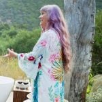 Dani’s floral print robe on The Golden Bachelor