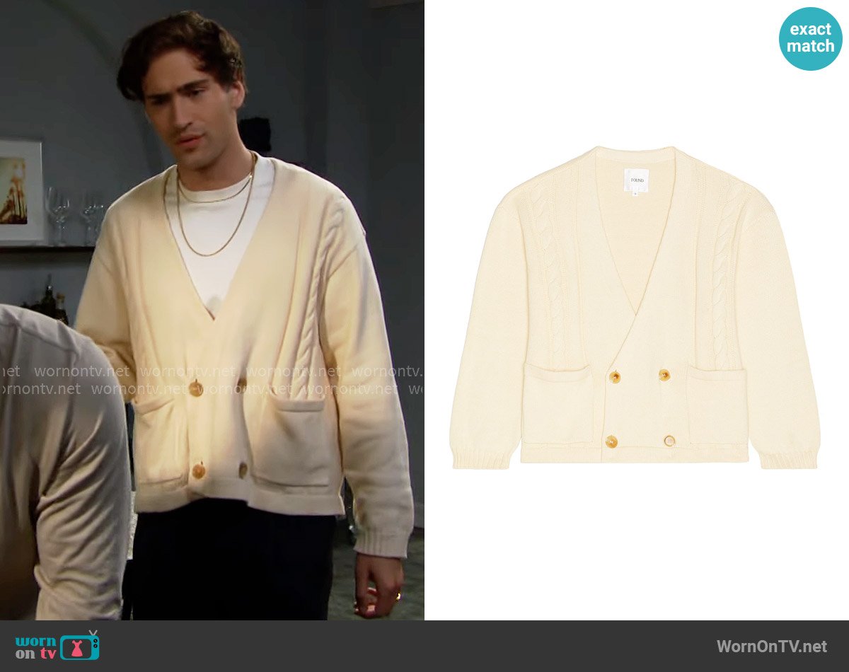 Found Double Breasted Cable Knit Cardigan worn by Deke (Harrison Cone) on The Bold and the Beautiful