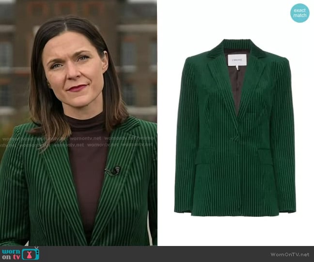 Frame Classic Corduroy Blazer in Green worn by Maggie Rulli on Good Morning America