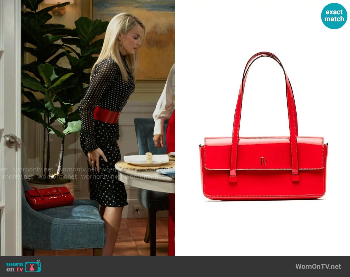 Frances Valentine Small Slim East-West Patent Leather Shoulder Bag worn by Vanessa McBride (Lauren Buglioli) on Beyond the Gates