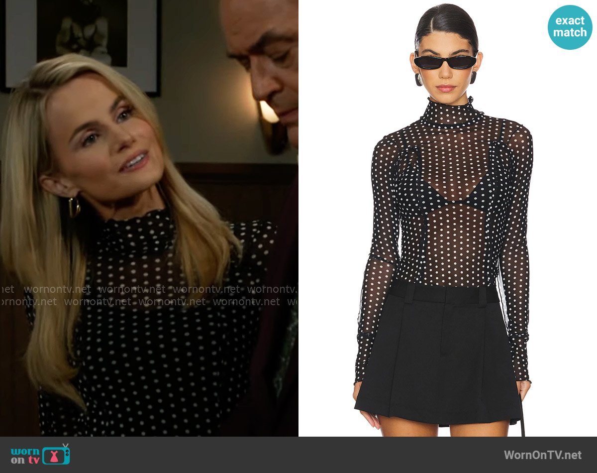Free People Charlie Printed Mesh Top in Luna Dot worn by Vanessa McBride (Lauren Buglioli) on Beyond the Gates
