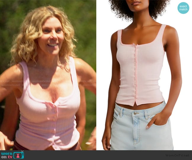 Free People End Game Pointelle Button-Up Tank worn by Peg Munson on The Golden Bachelor