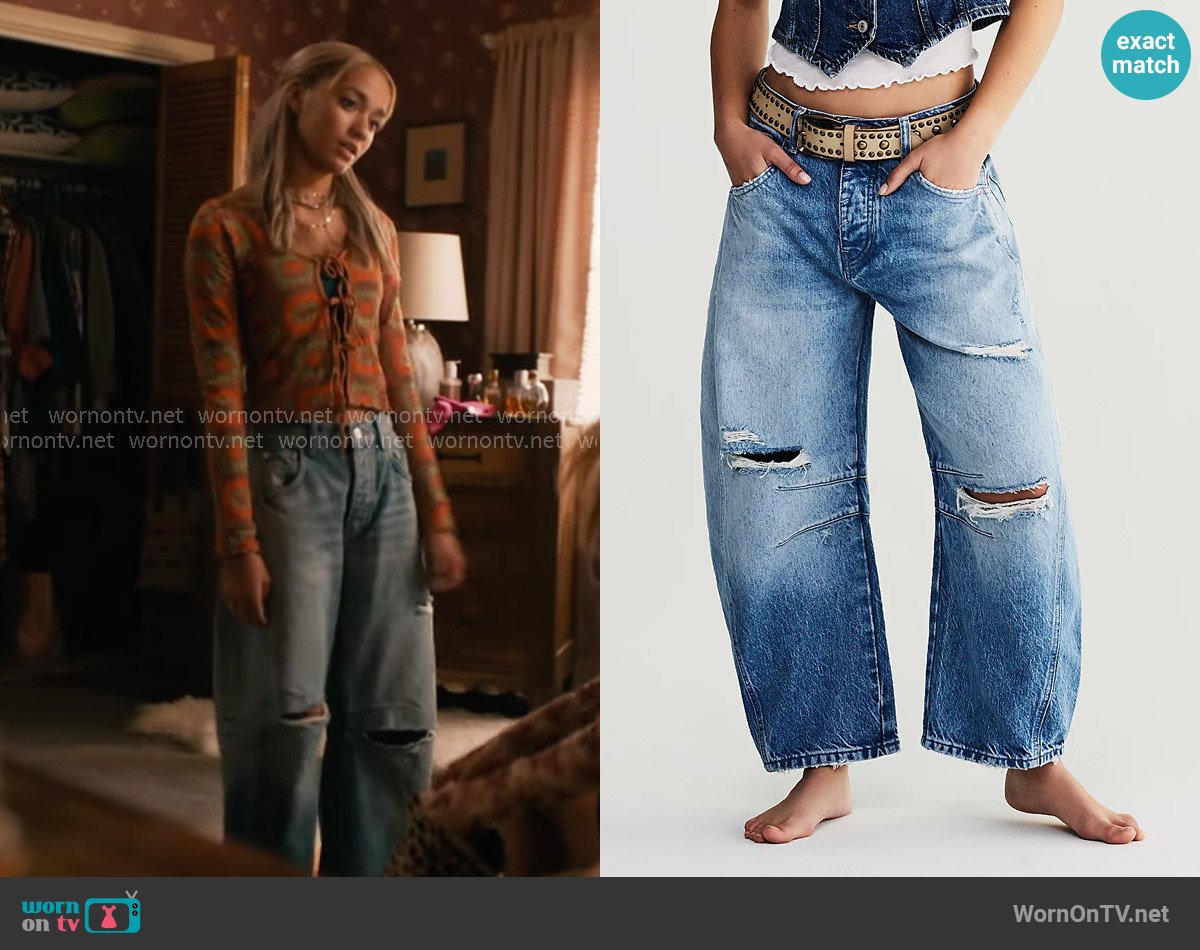 Free People Good Luck Mid-Rise Barrel Jeans in Barnyard Blue worn by Ava (Amirah J) on High Potential