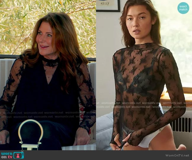 Cindy’s black floral mesh top on The Golden Bachelor