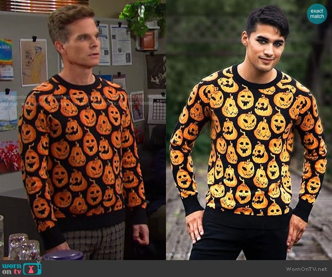 Fun Costumes Store Pumpkin Frenzy Halloween Sweater worn by Leo Stark (Greg Rikaart) on Days of our Lives