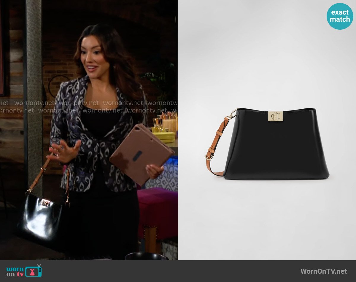 Furla Fleur Medium Clear Shoulder Bag In Nero worn by Audra Charles (Zuleyka Silver) on The Young and the Restless