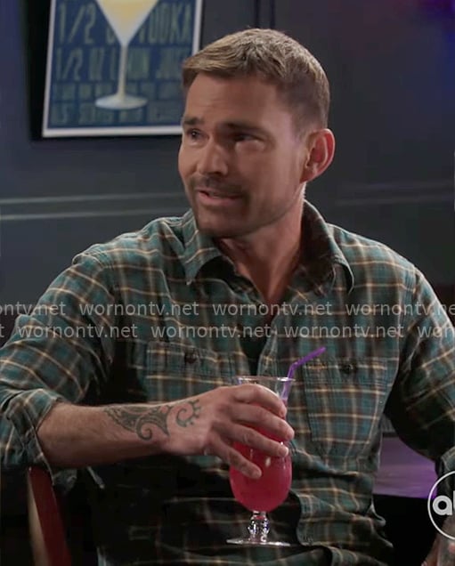 Gabe's green plaid shirt on Shifting Gears