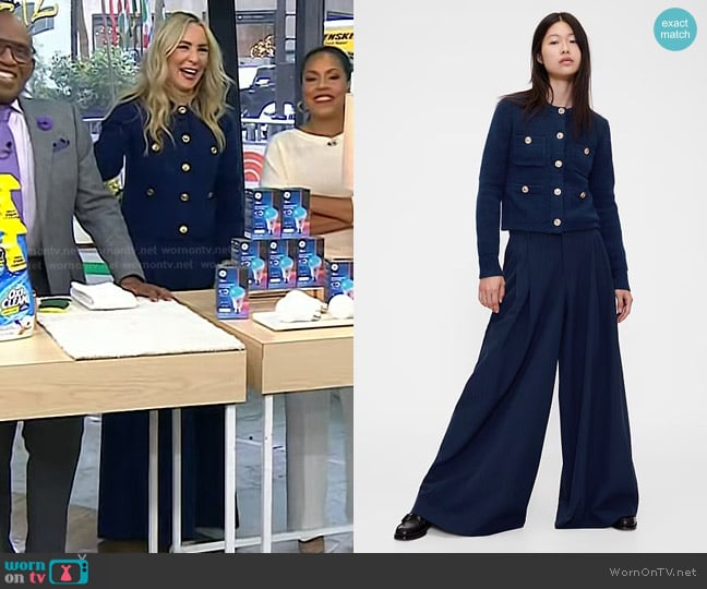 GapStudio Crop Cardigan and Mid Rise Pleated Baggy Trousers worn by Chassie Post on Today