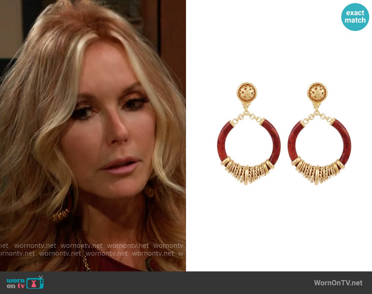 Gas Bijoux Mariza Earrings in Gold Brick worn by Lauren Fenmore (Tracey Bregman) on The Young and the Restless