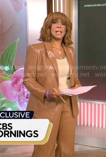 Gayle King’s brown leather suit on CBS Mornings