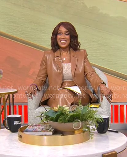 Gayle King's brown leather suit on CBS Mornings