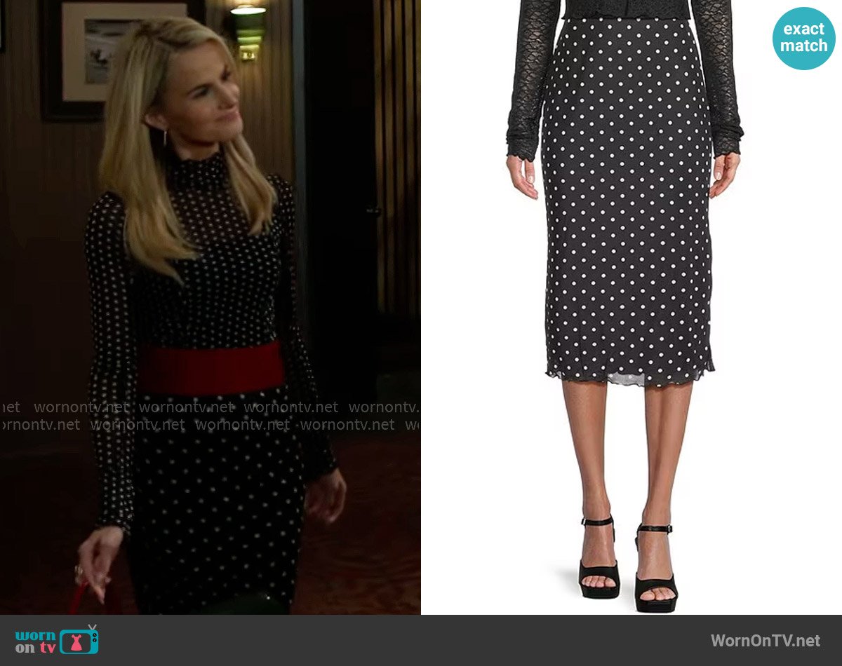 GB Mesh Dotted Side Slit Midi Skirt worn by Vanessa McBride (Lauren Buglioli) on Beyond the Gates