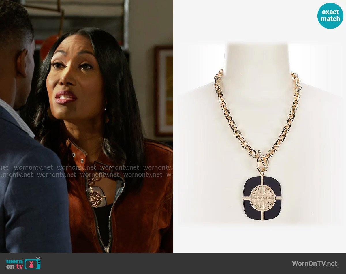 Gemma Layne Geometric Statement Pendant Necklace worn by Dana 'Leslie' Thomas (Trisha Mann-Grant) on Beyond the Gates