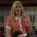 Gemma’s red textured short-sleeve cardigan on The Neighborhood