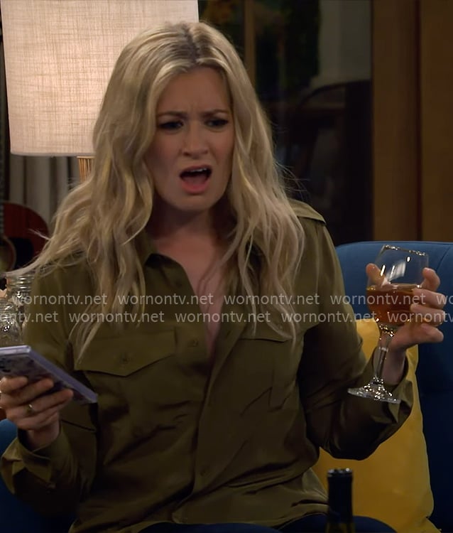 Gemma's green button down shirt on The Neighborhood