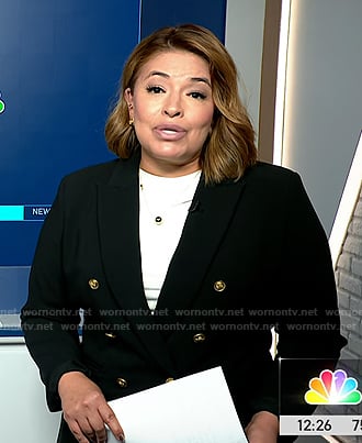 Gilma Avalos’s black double breasted blazer on NBC News Daily