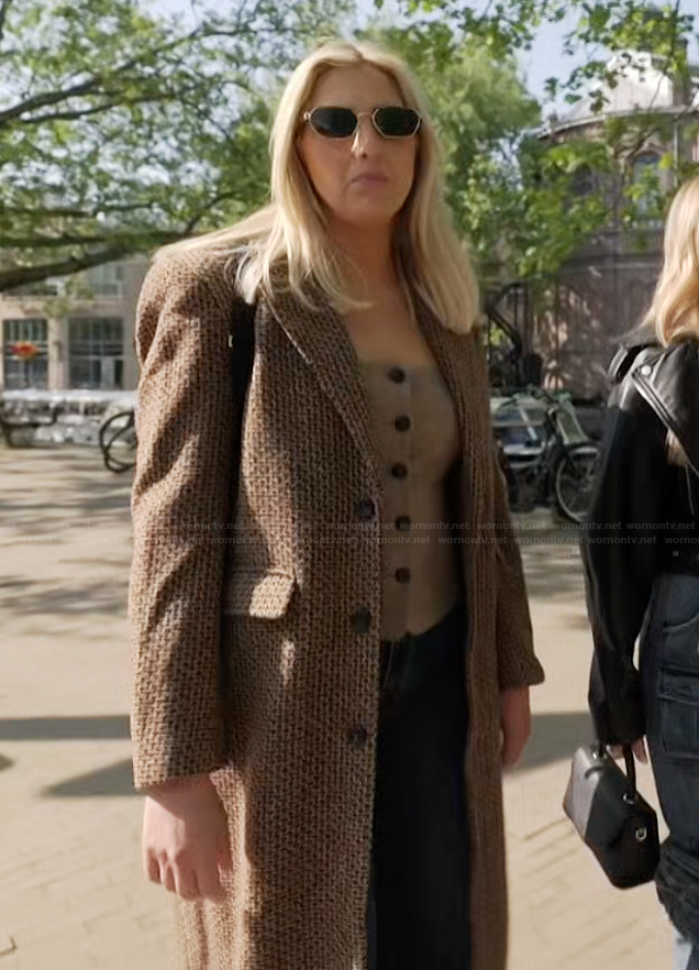 Gina's brown tweed coat on The Real Housewives of Orange County