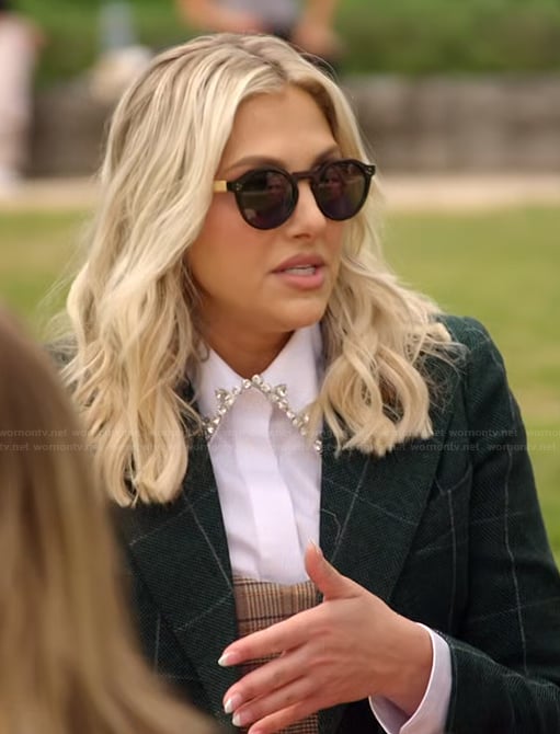 Gina's plaid blazer and plaid top on The Real Housewives of Orange County