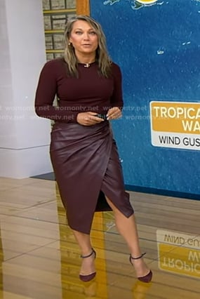 Ginger’s burgundy leather skirt on Good Morning America