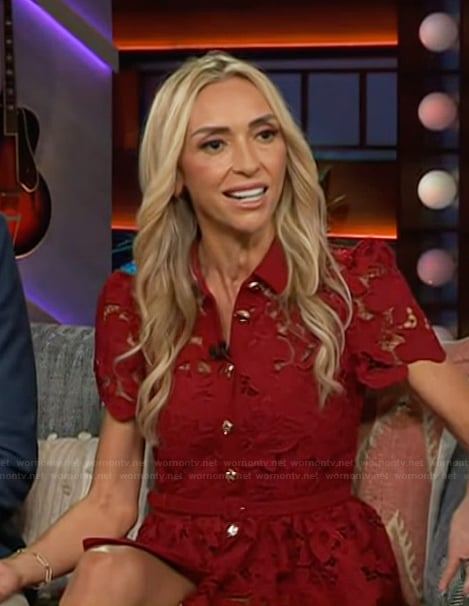Giuliana Rancic's red lace mini dress on The Kelly Clarkson Show