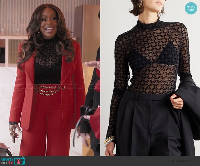 Givenchy Flocked stretch-mesh bodysuit worn by (Niecy Nash) on The Kardashians