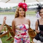 Gizelle’s floral strapless top and pants on The Real Housewives of Potomac